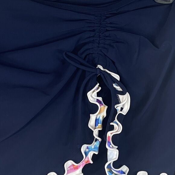 Profile by Gottex Palm Springs SZ 10 Swim Skirt Side Slit Ruffled UPF 50+ Blue - Picture 4 of 12